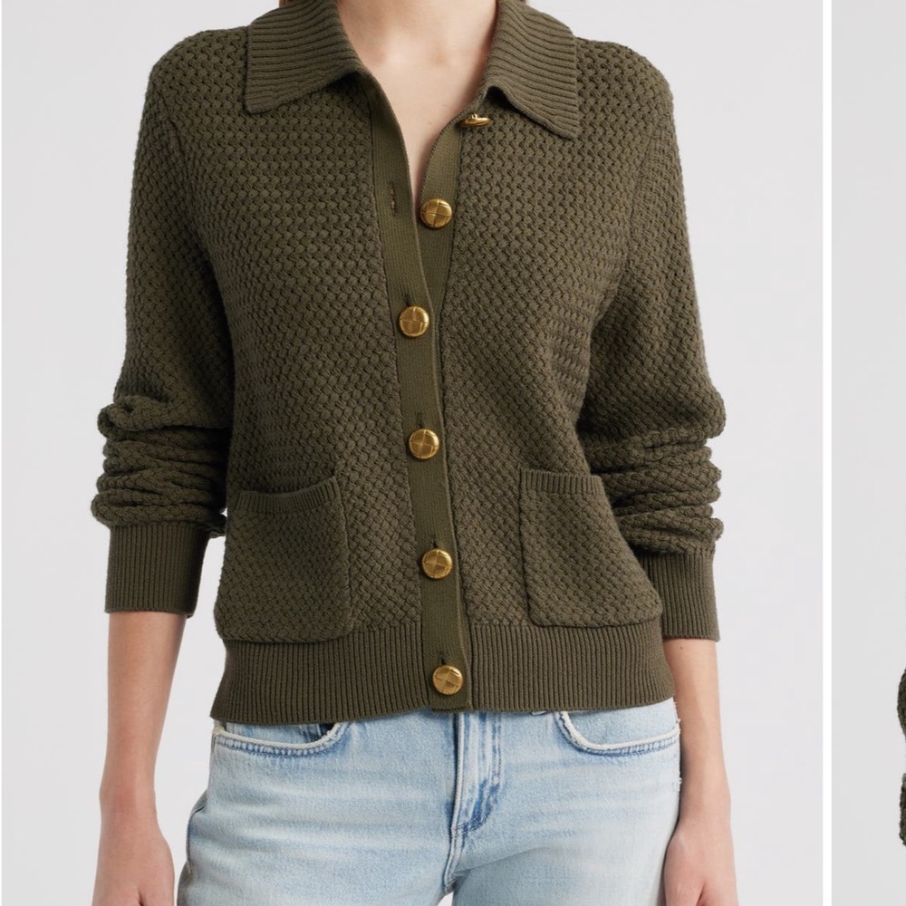 rag & bone olive green Cardigan Sweater with Textured Knit
